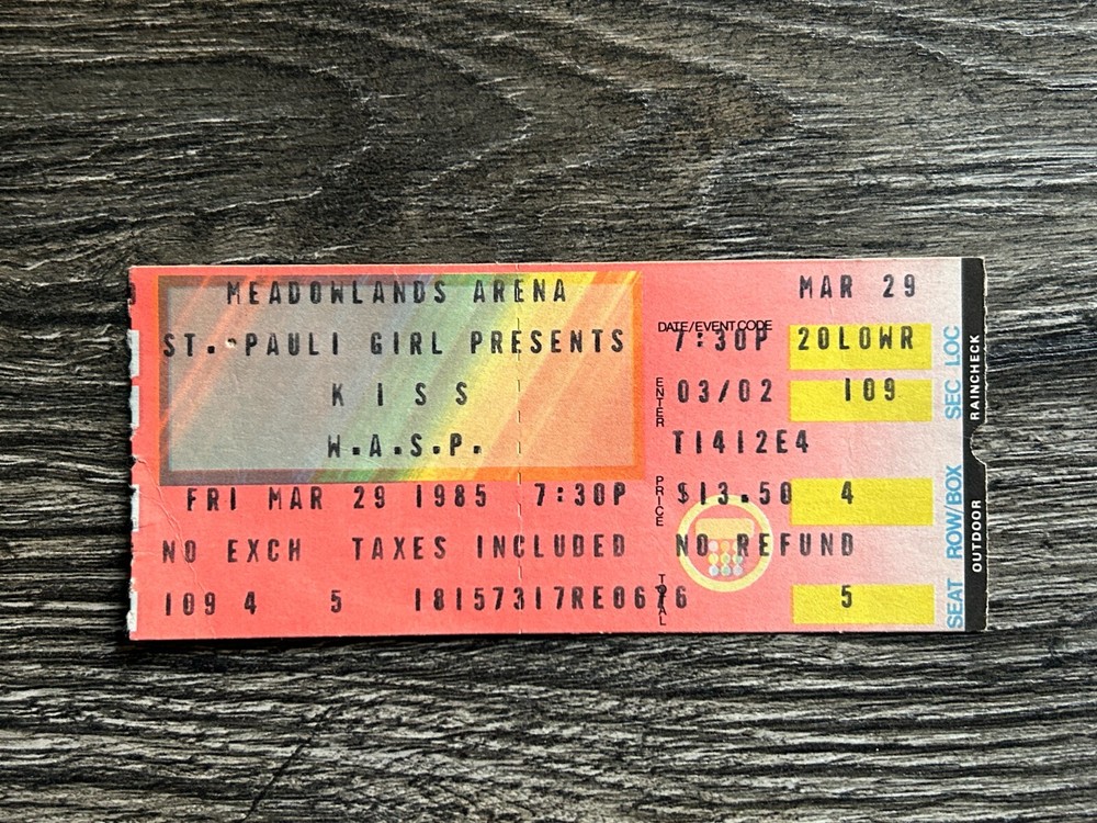KISS Wasp TICKET STUB Meadowlands NJ 1985 Animalize Concert Tour Vintage Kiss