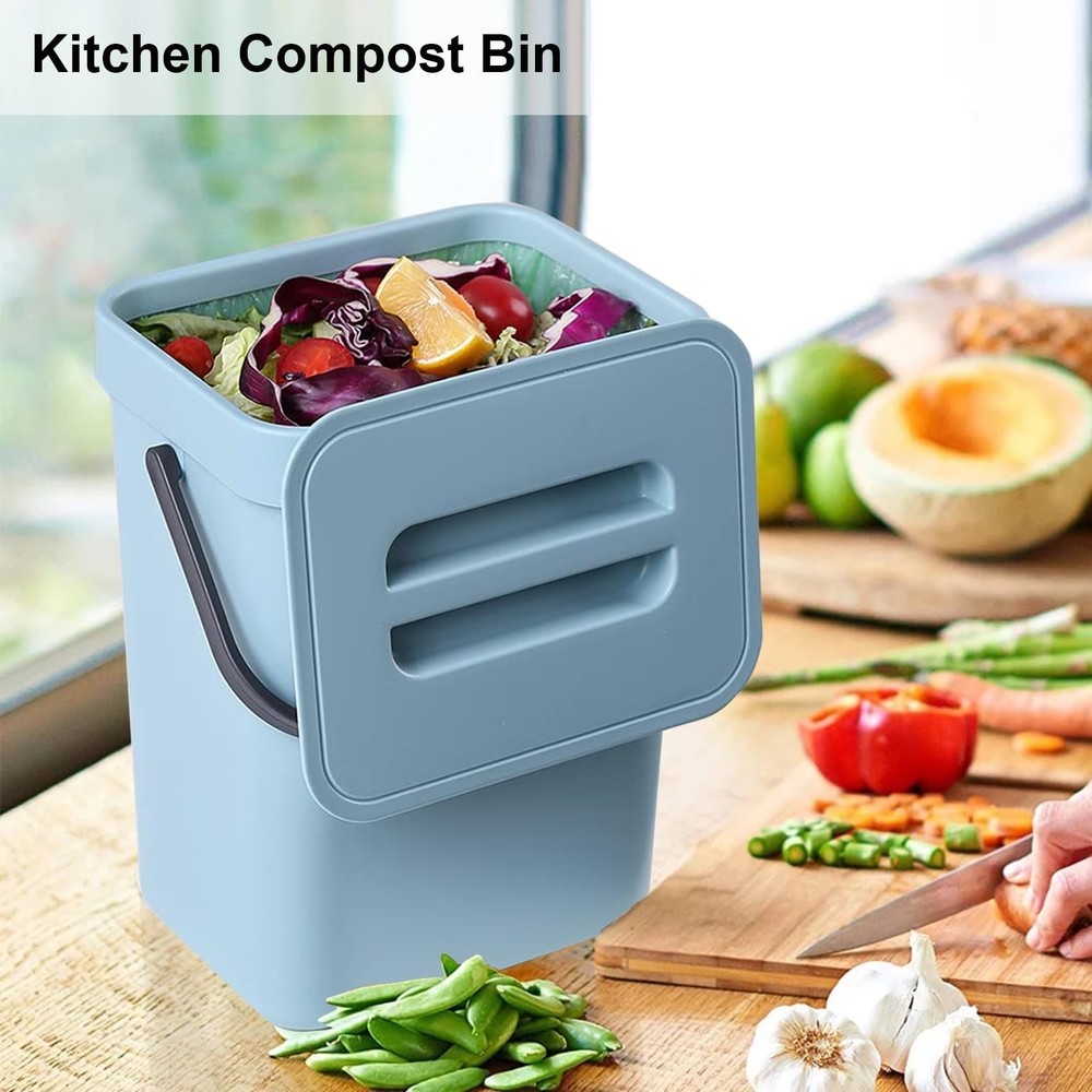 Hanging 3L Compost Bucket - Odorless & Compact Kitchen Waste Solution in Blue