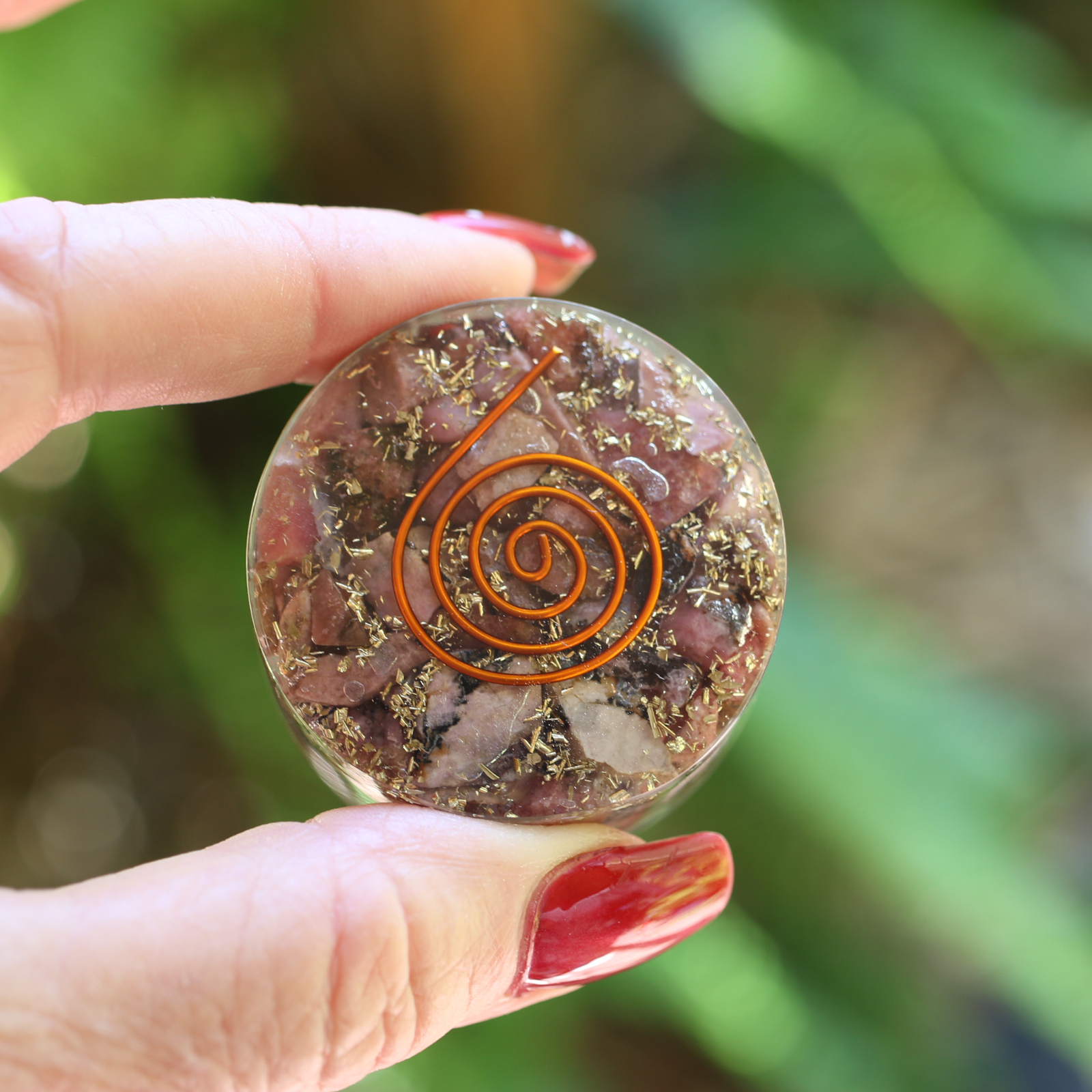 Natural Raw Rhodonite Orgone Tower Buster 1.75 Inch 5g & EMF Protection