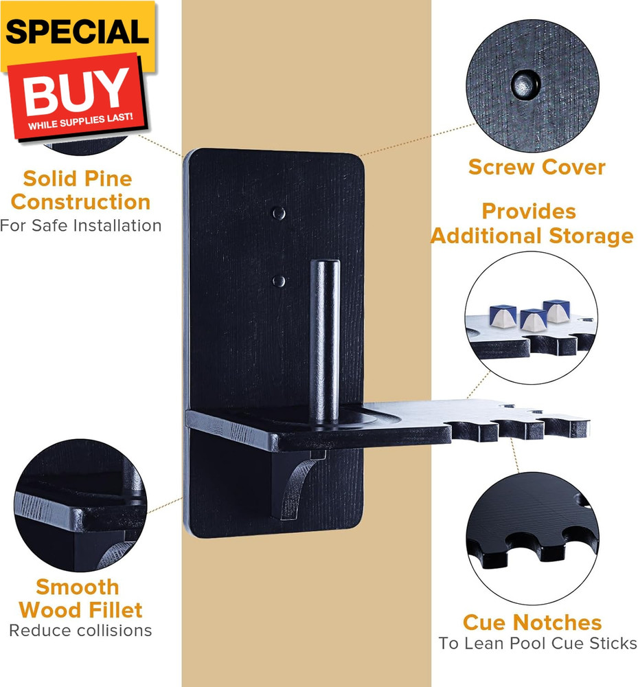 Pool Chalk Holder - Wall Mounted Solid Wood Cone Chalk Holder for Billiards - Po