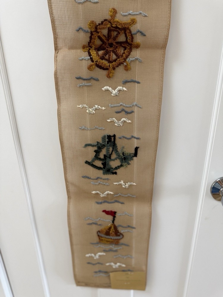 Coastal Needlepoint Bell Pull/Hanging By Reynolds Semi-worked Needs Background