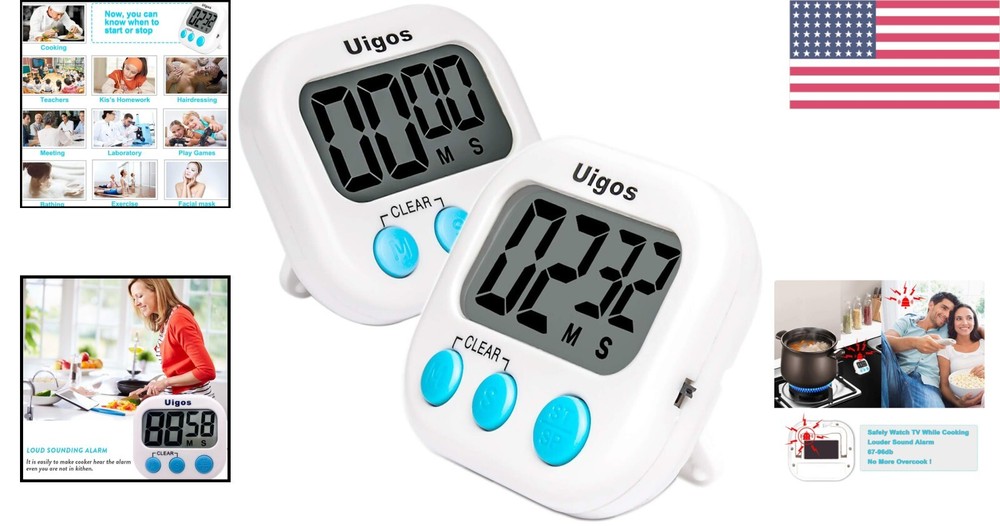 White 2-Pack Digital Timer II - Easy Read Timer with Retractable Stand & Alarm