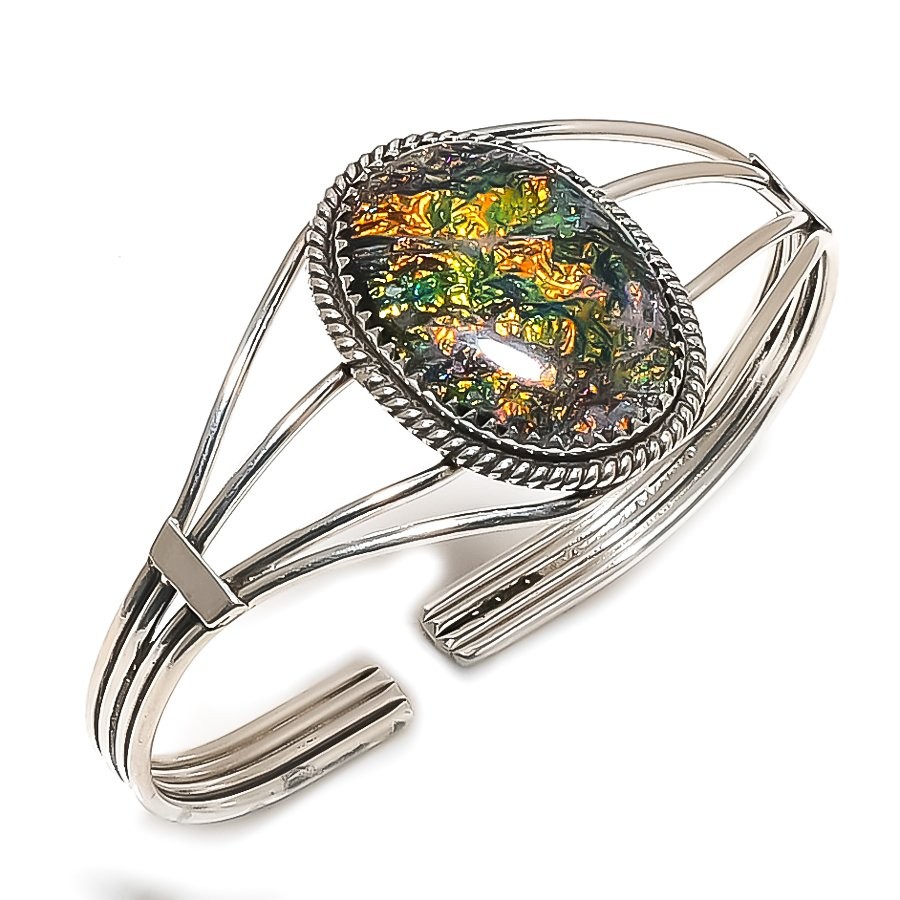 Triplet Opal Gemstone Handmade 925 Sterling Silver Cuff Bangle Adjustable N042