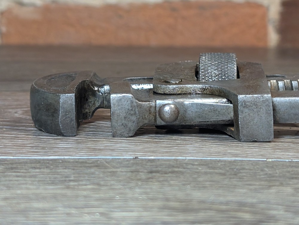 Antique Threadwell 10" Adjustable Pipe Monkey Wrench Wood Handle