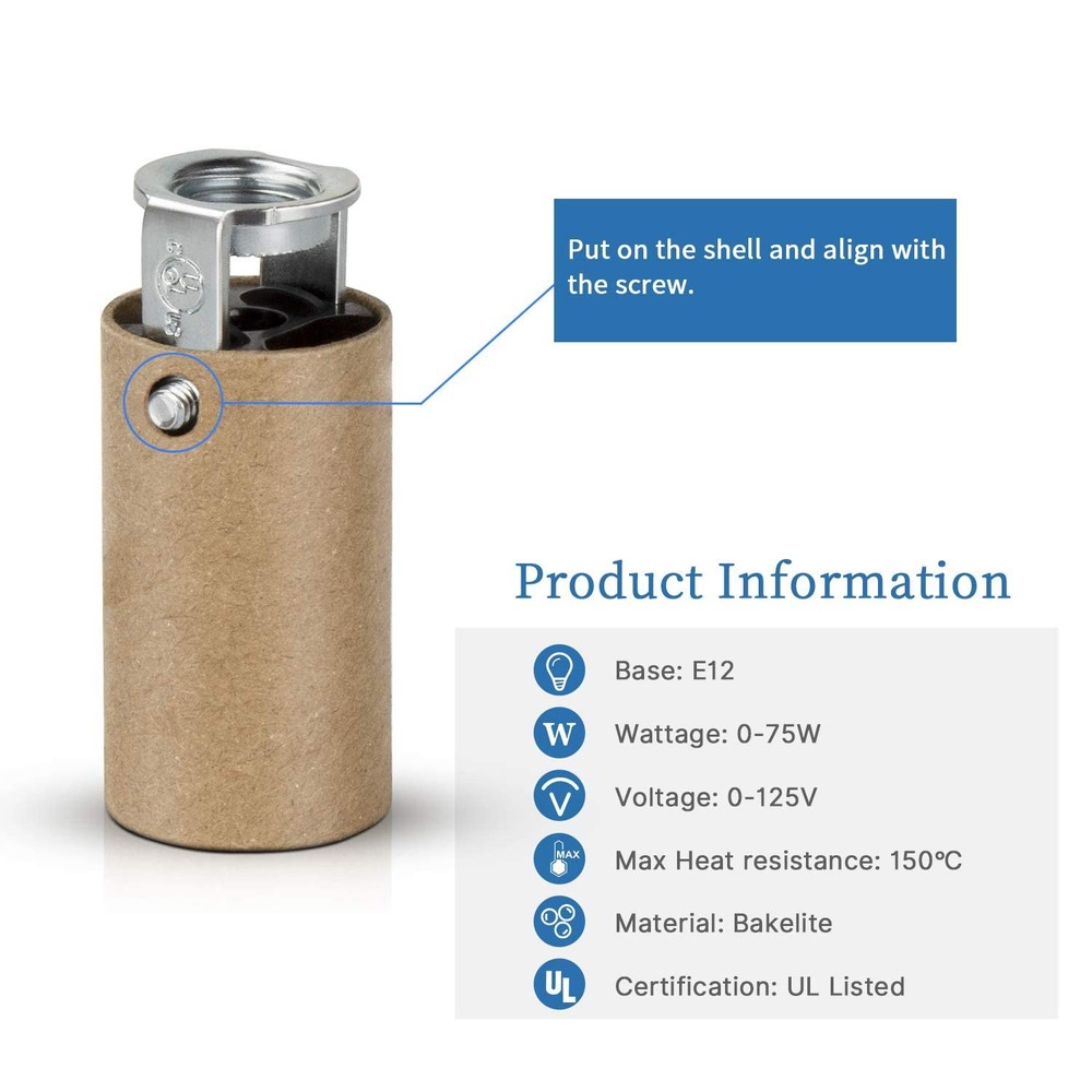 DiCUNO E12 LED Light Bulb Socket, Candelabra Base Socket Replacement, Black