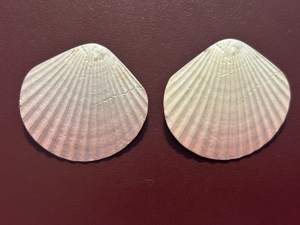 Pink Tone Signed Pisces Shell Earrings