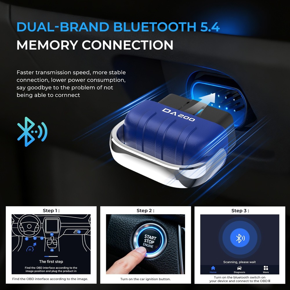 AI OBD-II Car Code Reader Diagnostic Scanner Bluetooth 5.4 MEMORY CONNECTION US