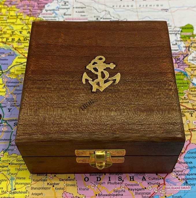 Brass Compass Antique Looking Engraved Designer with Leather case Working Brass