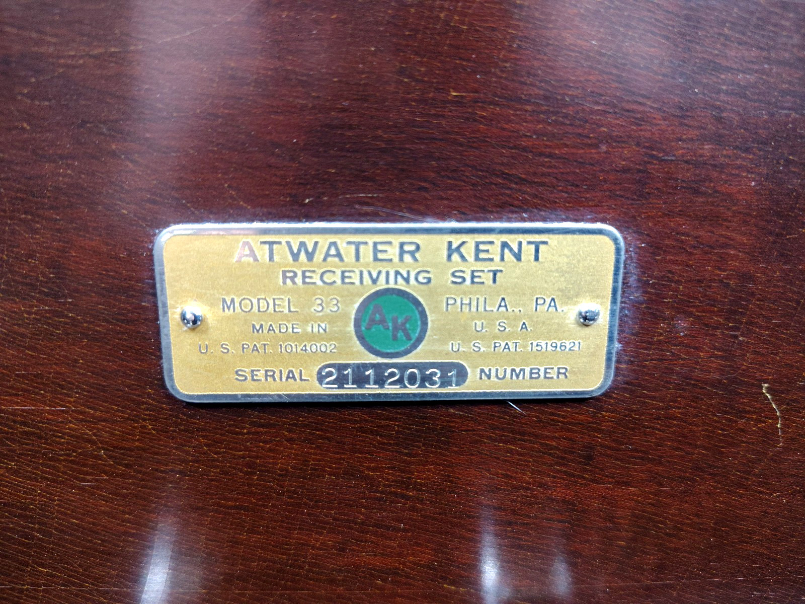 Atwater-Kent Model 33 Antique Vintage Tube & Bakelite Radio AC Receiver AS-IS