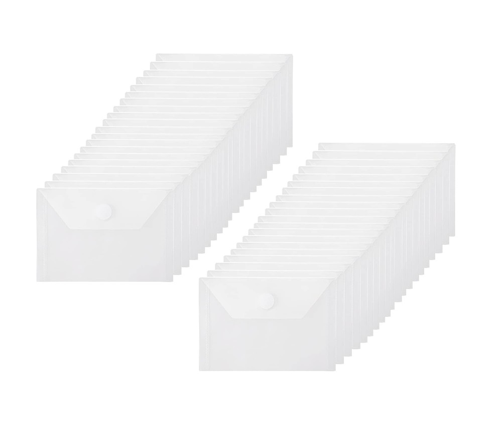 YESSART 40-Pack 3.5x5.5" Plastic Envelopes w/ Hook & Loop Closure, Clear