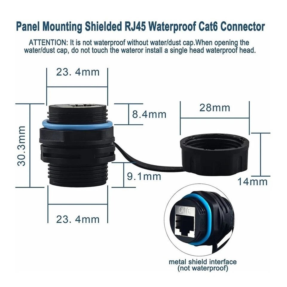 CAT6 Shielded Waterproof RJ45 Panel Mount Coupler Bulkhead Ethernet Connector