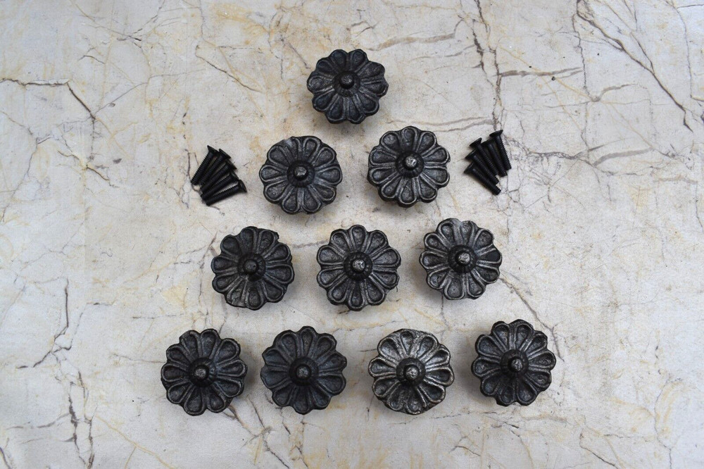 Vintage Cast Iron Flower Shape Pulls Drawer Cabinet Door Handle Knobs 10 pcs