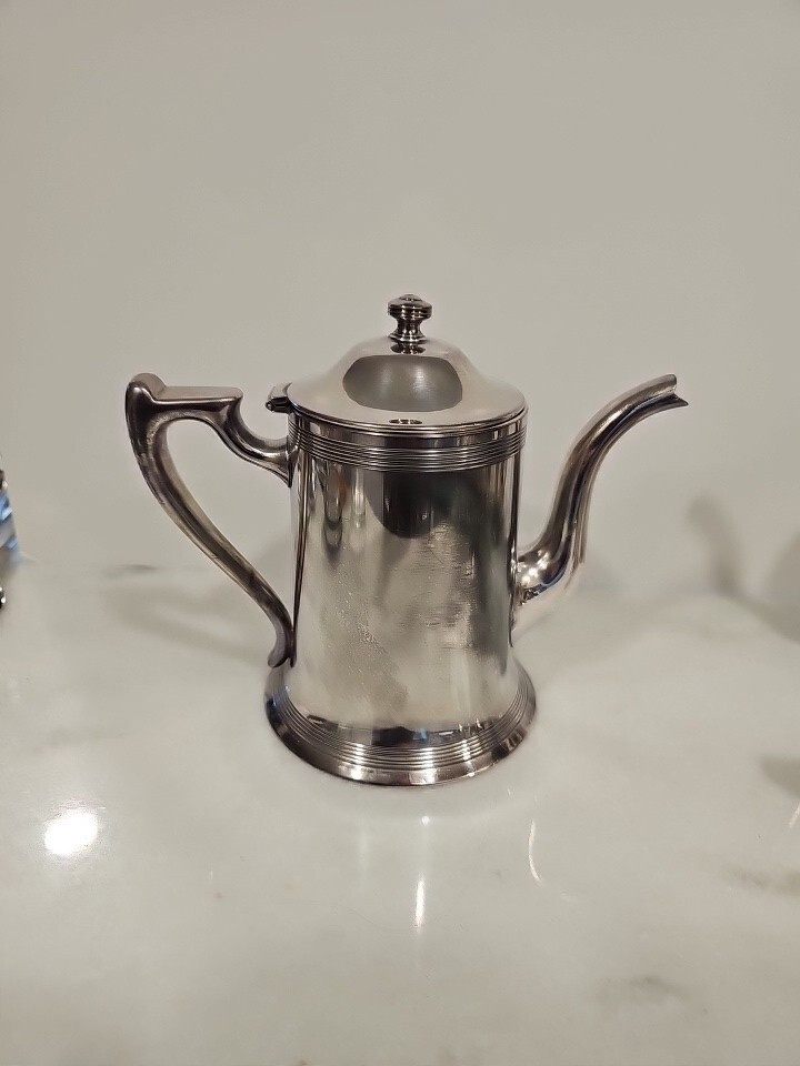 Poole Silver Co Sheffield Silverplated Coffee Tea Pot, Sugar Creamer 4 piece set