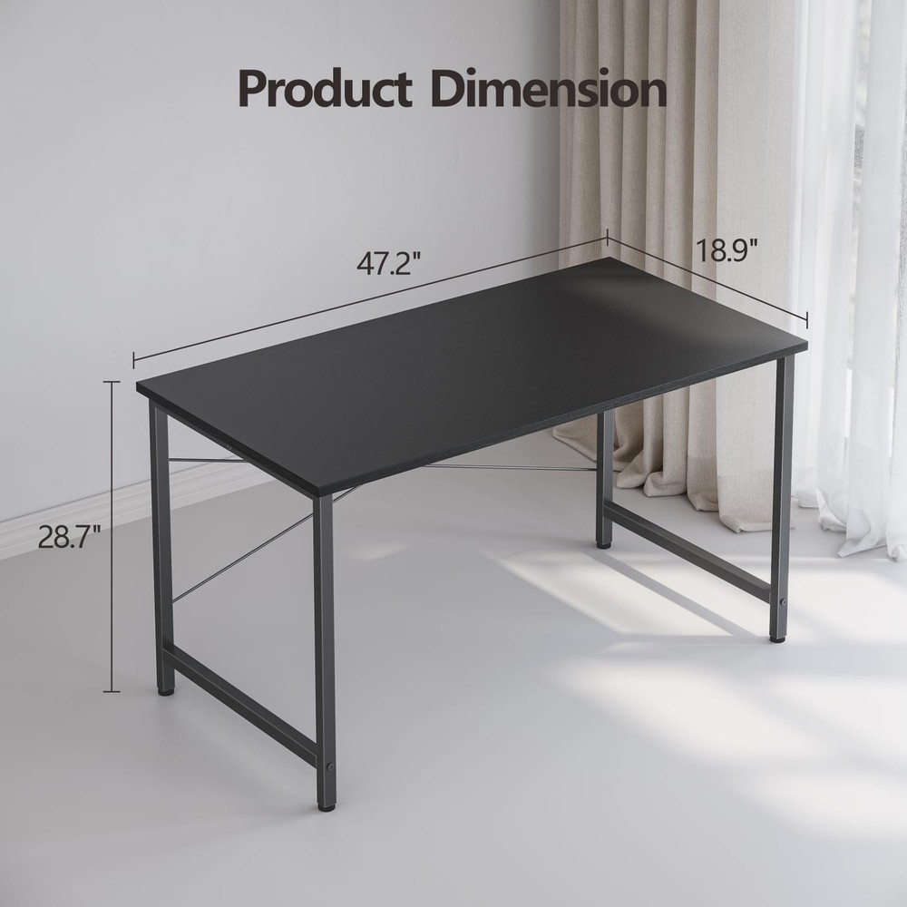 Computer Desk 47 Inch Black Ergonomic Table for Office Home Bedroom Work Study
