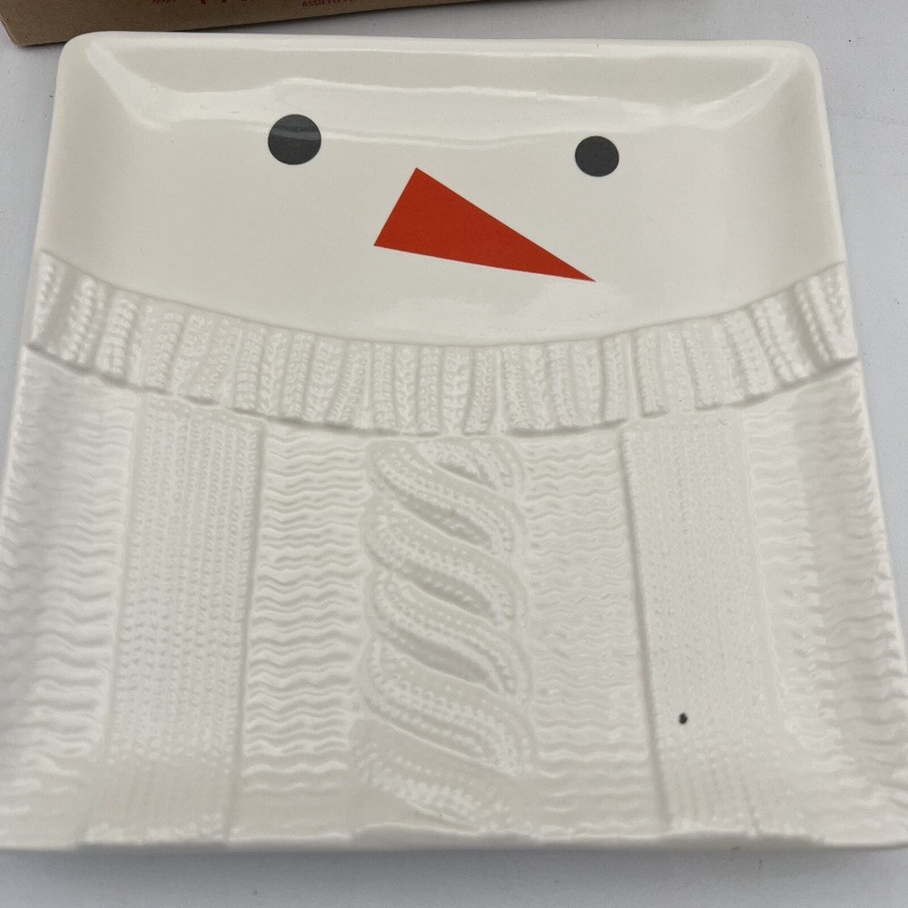 4 NIB Hallmark Square Snowman Appetizer Plates