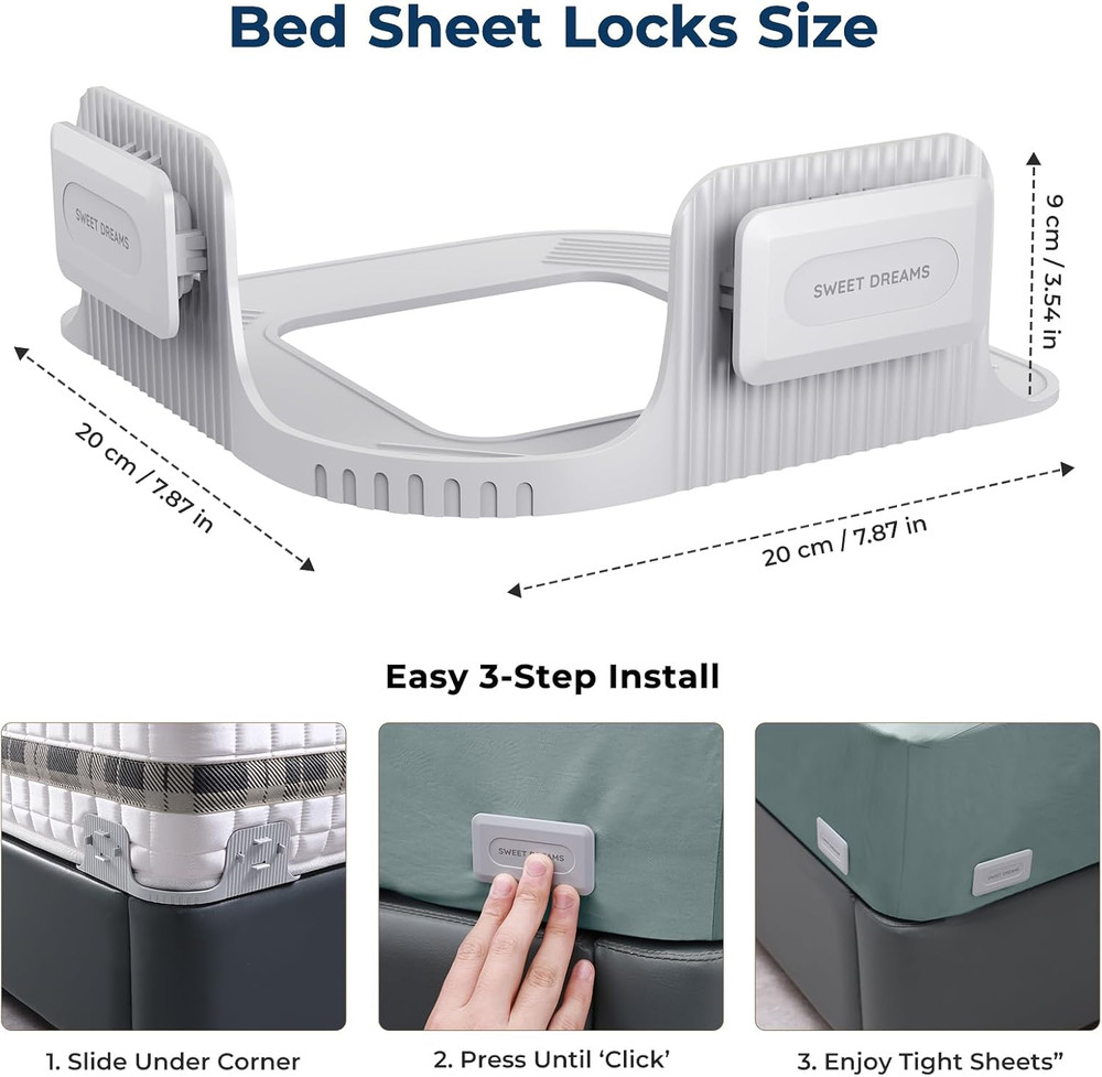 Bed Sheet Holders for Corners - Snap-Lock Sheet Lock for Fitted Sheets, Sheet Ho