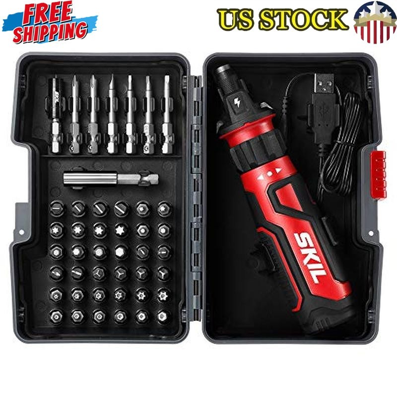 Cordless Screwdriver W/ Circuit Sensor Tech 45pcs Bit Set USB Charging Case