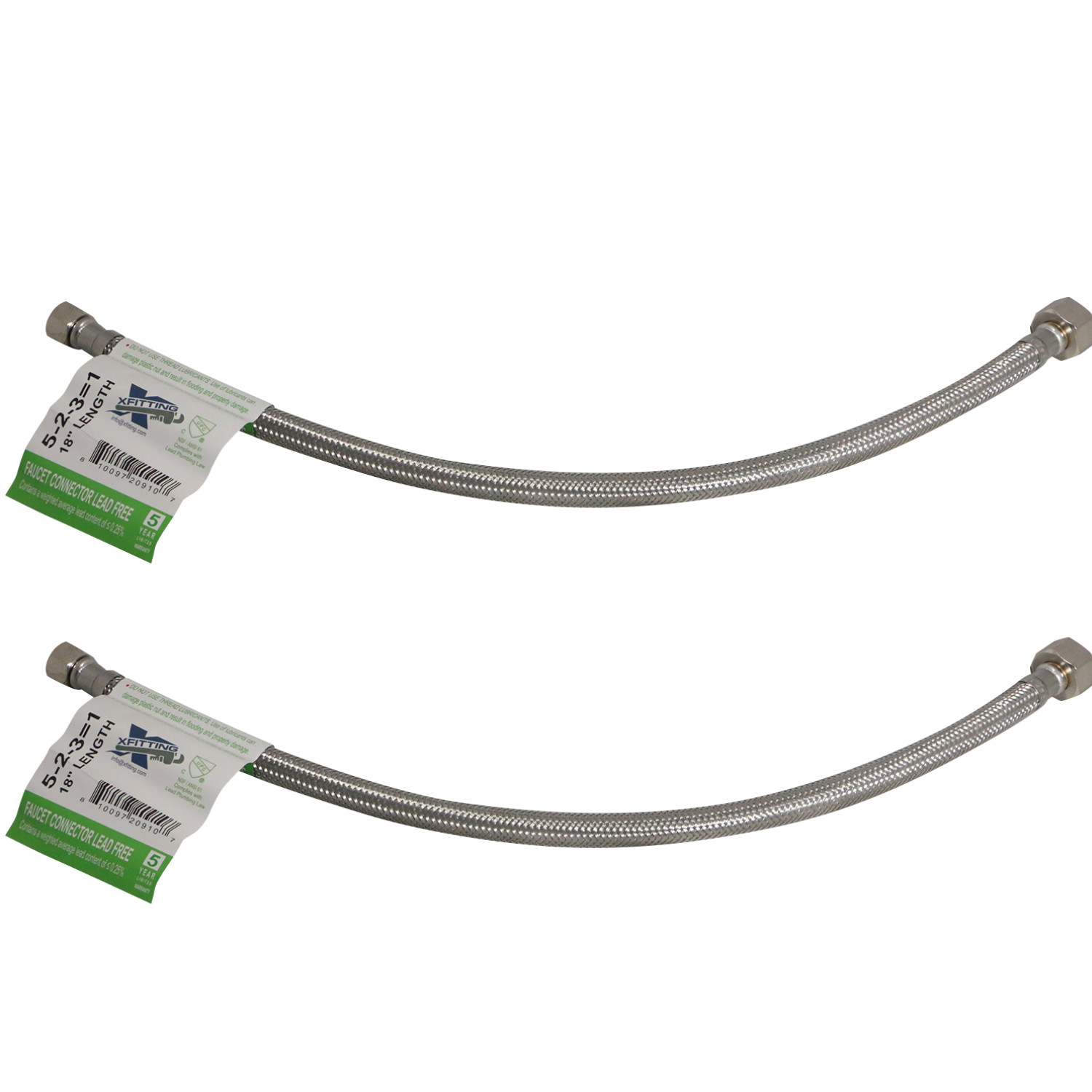 2 Pack XFITTING 3/8" OD Compression x 1/2" FNPT Faucet Supply Line, 18" Long