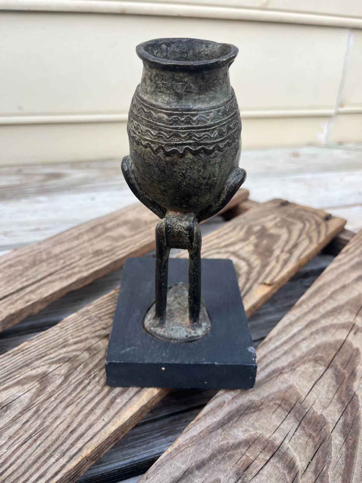 Vintage Mali Bronze Sculpture – Dogon Style Figure Carrying Vessel