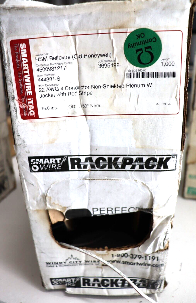 Smartwire Rackpack 22 AWG 4 conductor Non-Shielded Plenum Security/Access Cable