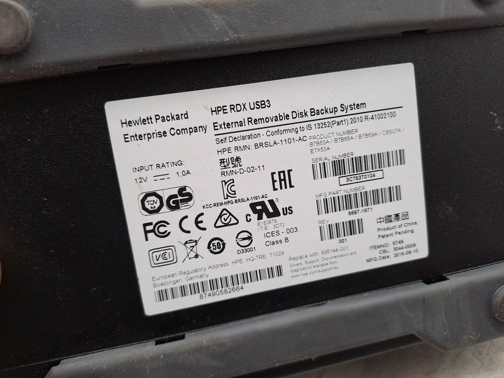 HP RDX USB3 External Removable Disk Backup System BRSLA-1101-AC