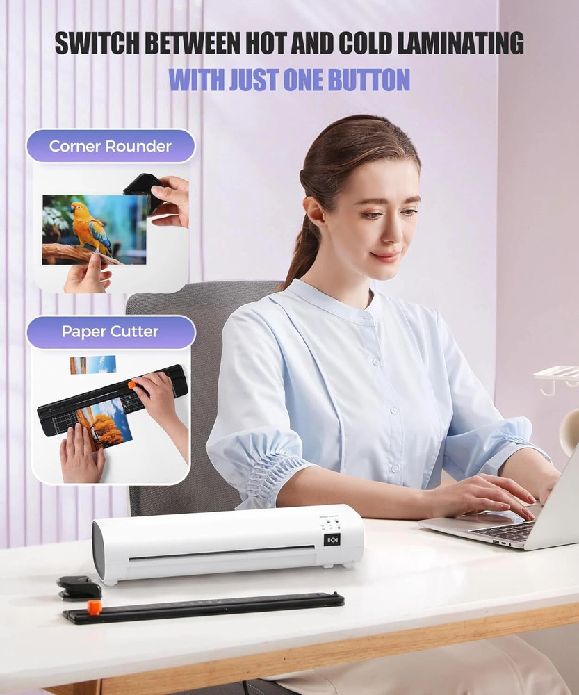 A4 Professional Laminating Machine - Hot & Cold Laminator with Quick Preheat for