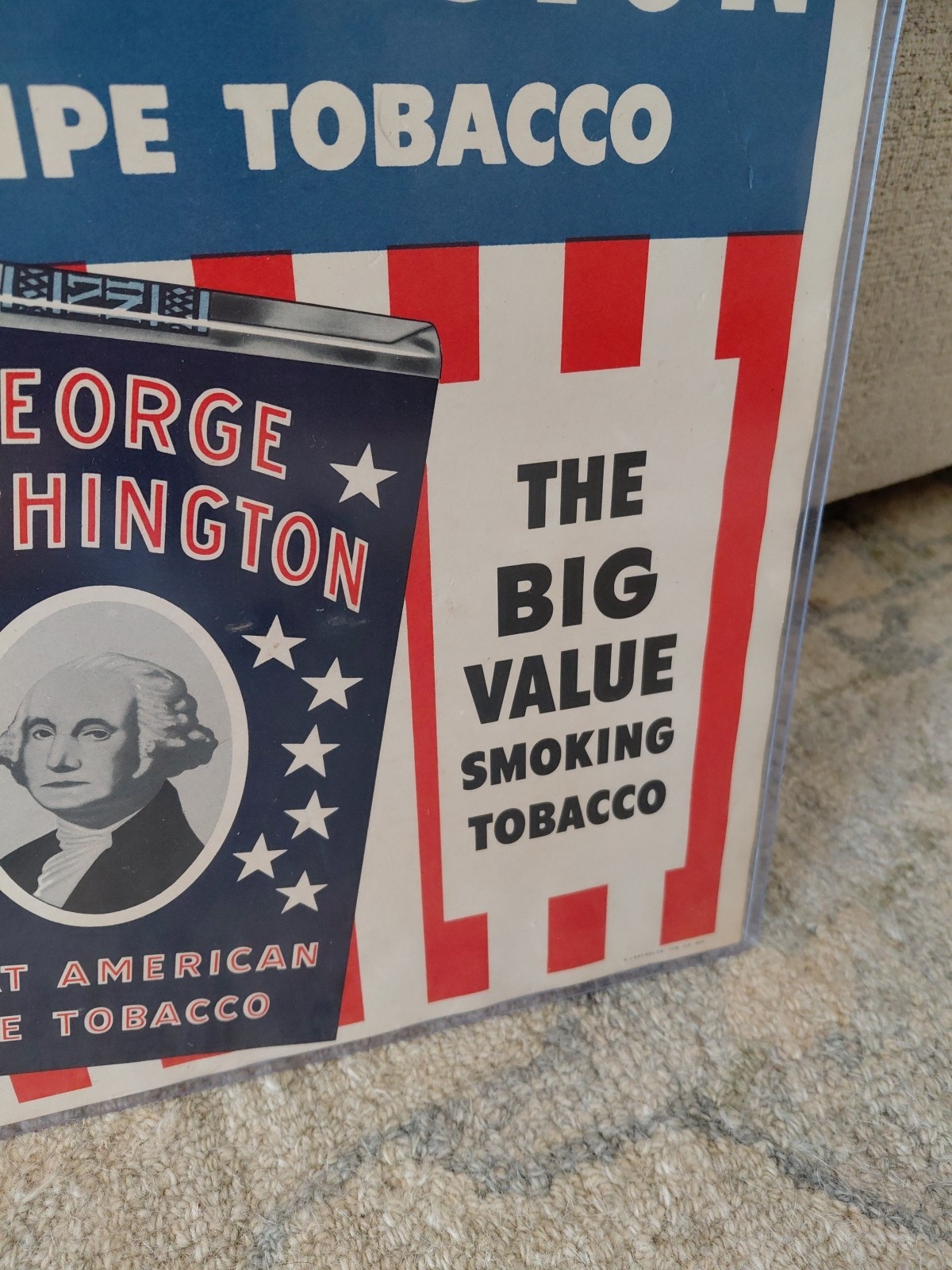 c.1946 Original Vintage George Washington Pipe Tobacco Sign Rj Reynolds NOS RARE