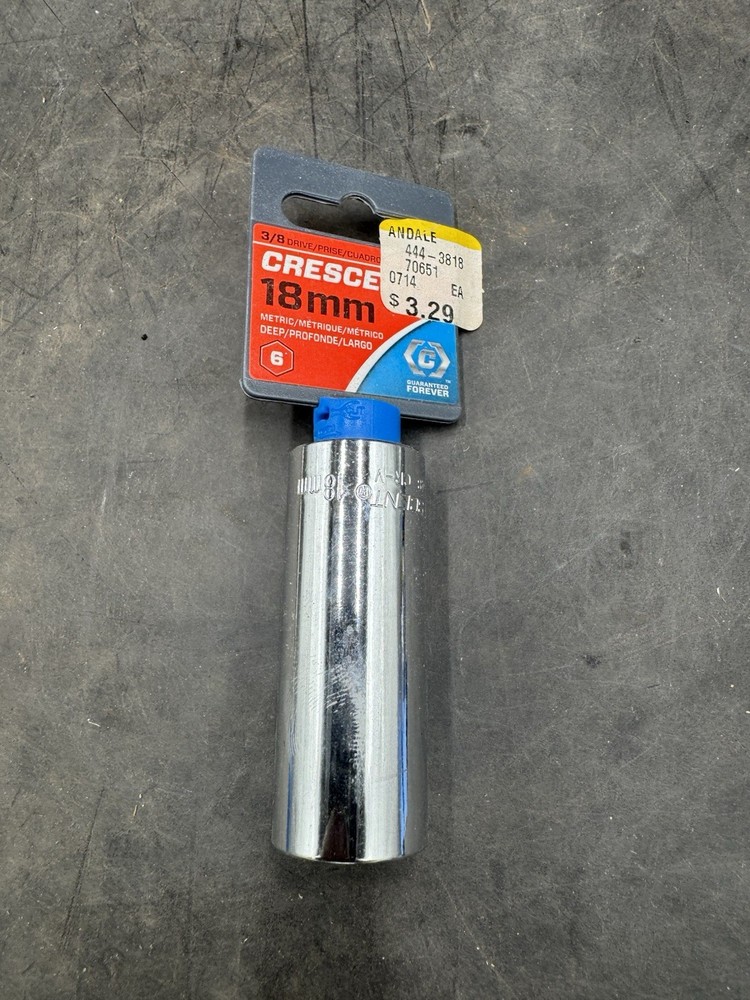 CRESCENT TOOLS Socket 18mm Deep CDDS48  6-Point 3/8" Drive Polished