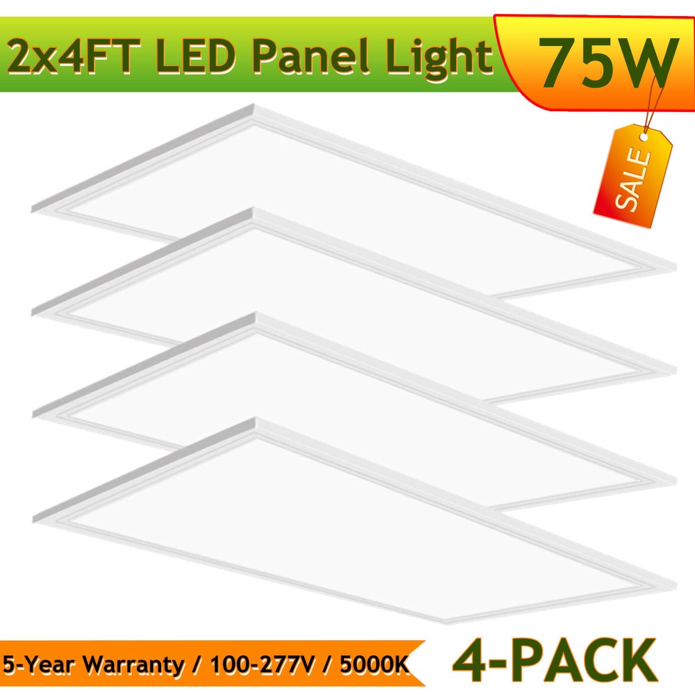 4 Pack 2x4 FT LED Flat Panel Troffer Light, 5000K, 75W, Drop Ceiling Lights