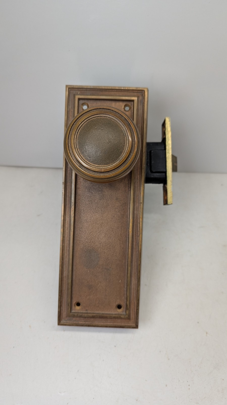 Heavy Brass 1920s Art Deco Corbin Set Door Knobs, Plates, Mortise MORE AVAILABLE