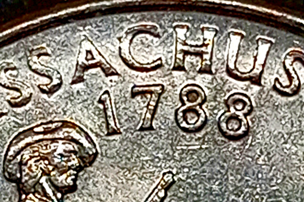 2000 D Massachusetts State Quarter with striking errors, Doubling on Letters.