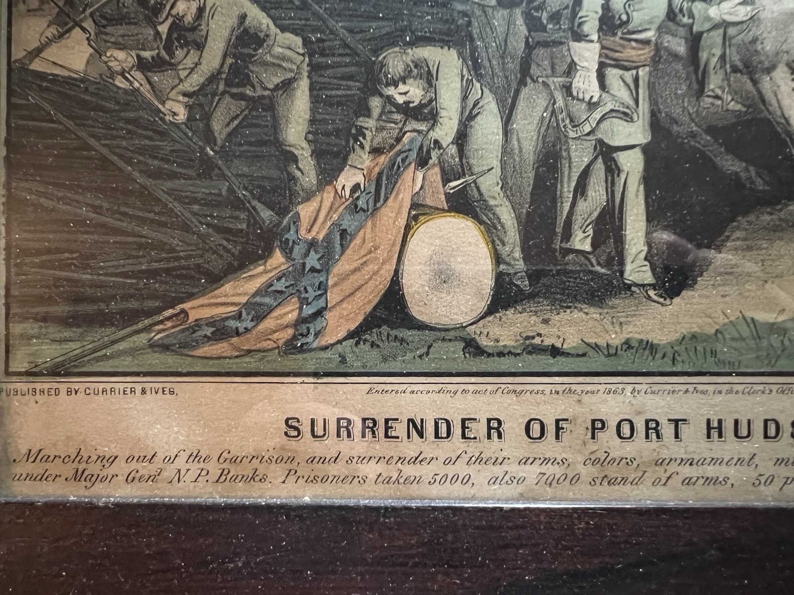 SURRENDER OF PORT HUDSON, LA. JULY 8TH 1863 By Currier & Ives Hand Colored Litho