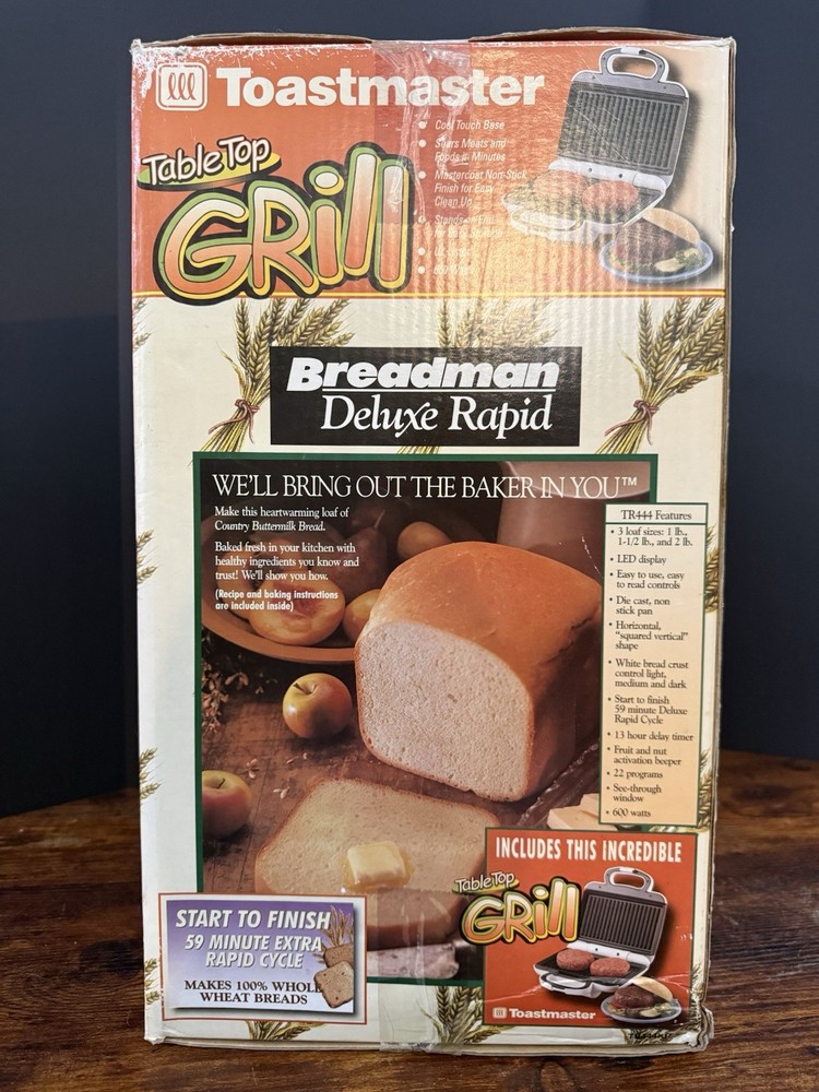 1999 BREADMAN TR444KIT Deluxe Rapid Automatic Breadmaker Toastmaster Grill Combo
