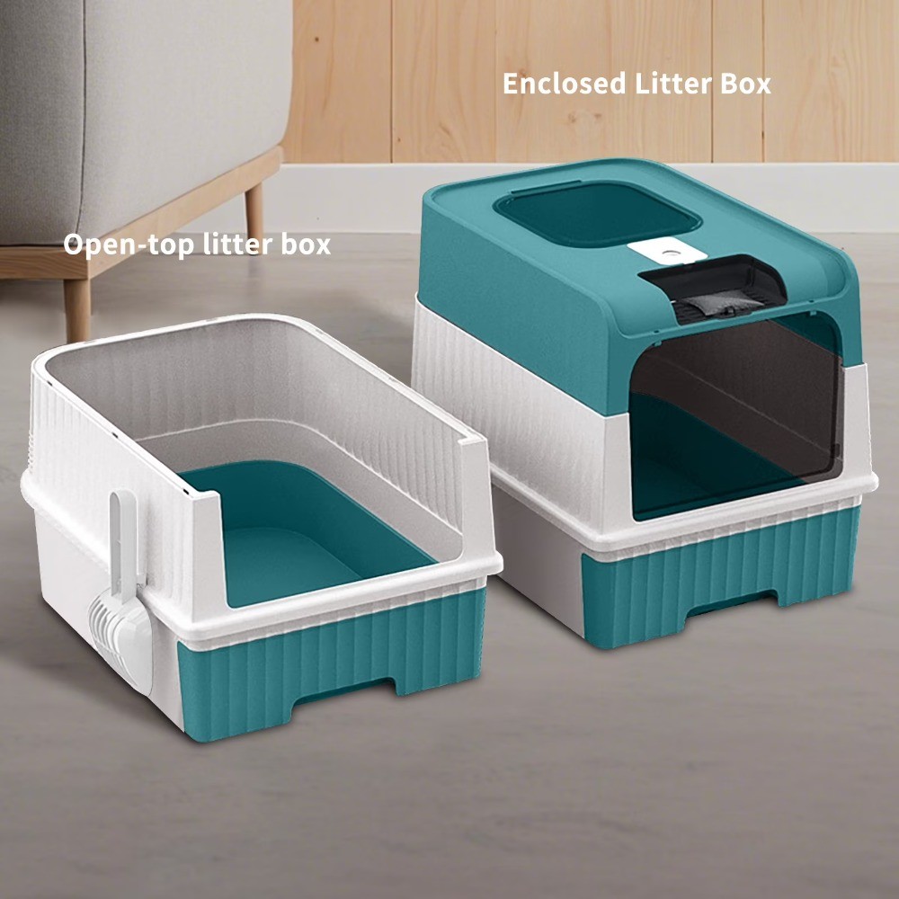 Litter Boxs for Big Cats, Front Entry Top Exit Kitty Box Odor Control (Blue)