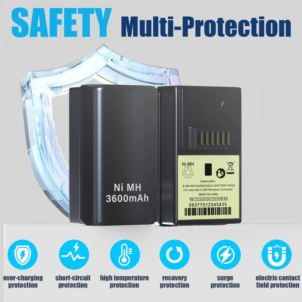 2 Pack 3600mAh Rechargeable Battery Pack for Xbox 360 Controller