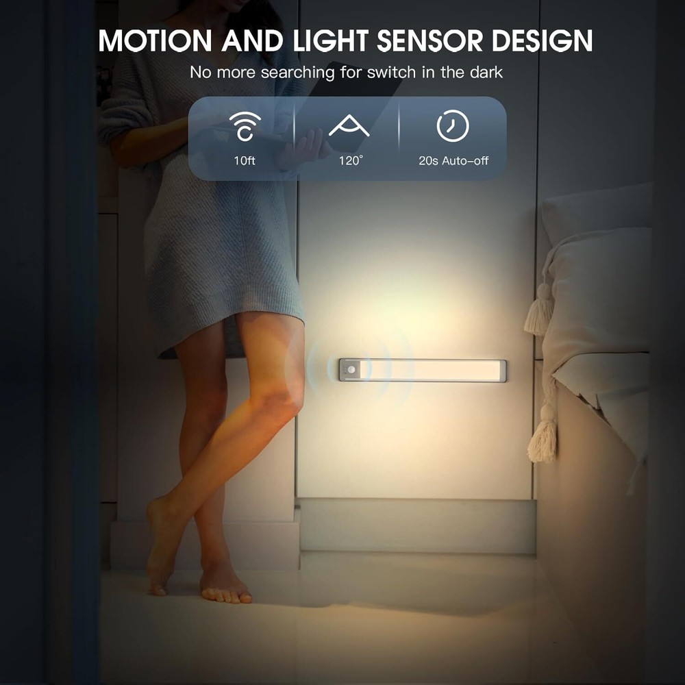 40 LED Under Cabinet Lights Motion Sensor Rechargeable Magnetic 2 Pack Wireless