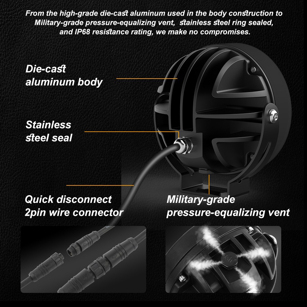 Pair Motorcycle LED Headlight Amber White Auxiliary Spot Lights Driving Fog Lamp