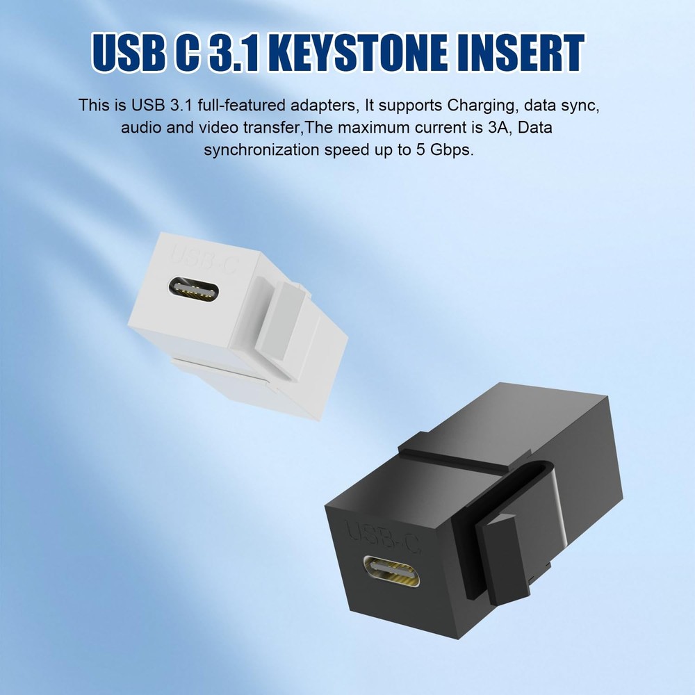 BERLAT USB C Keystone, C Keystone Jack Insert Adapters 3 Pack - White
