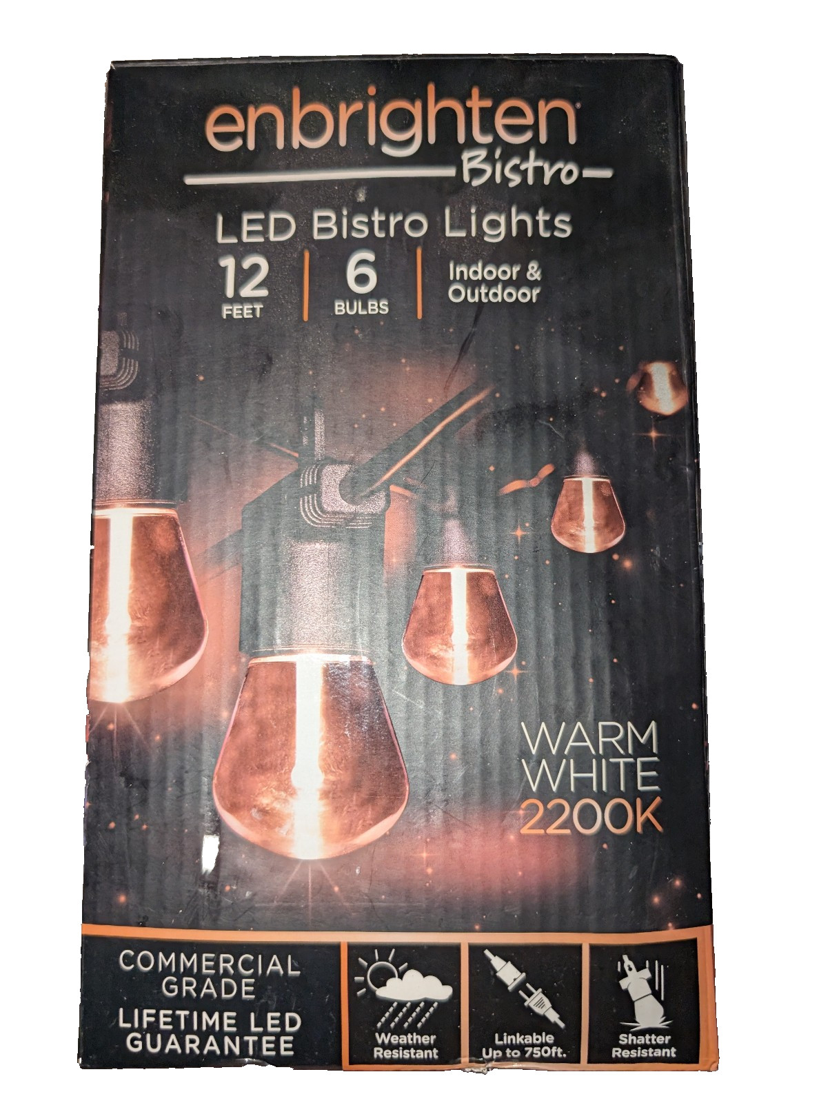 Enbrighten LED Bistro Outdoor String Lights (2200K) Warm White 12ft