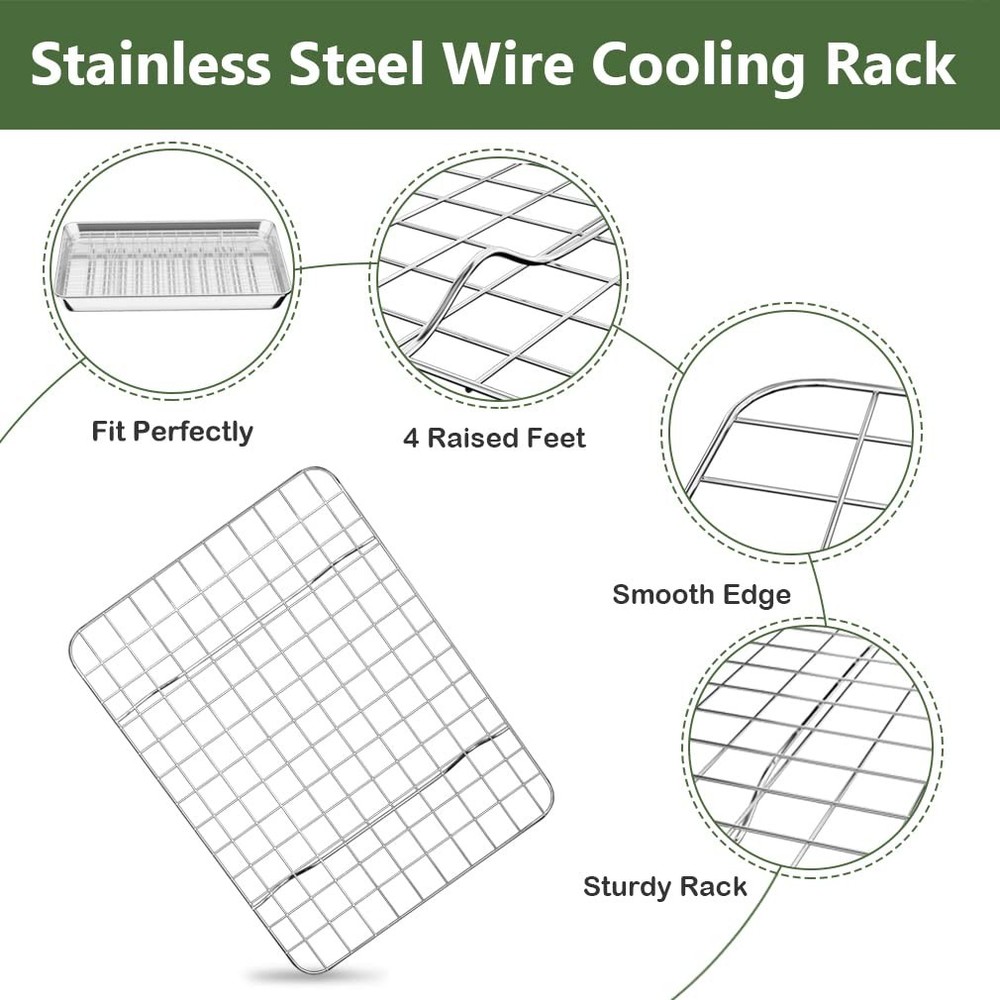 Small Baking Sheet Pan with Wire Rack Set 2 Pans + 2 Racks 1/8 Stainless Stee...