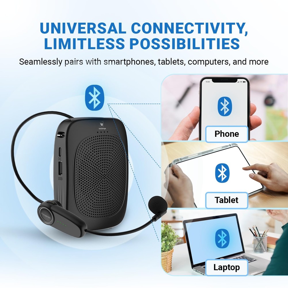 Wireless Voice Amplifier with Headset Microphone,Personal Wireless Bluetooth ...