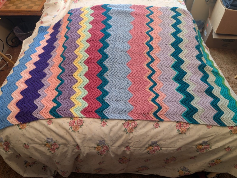 Handmade Multicolor Chevron Crochet Large Sofa Throw Blanket Decorative