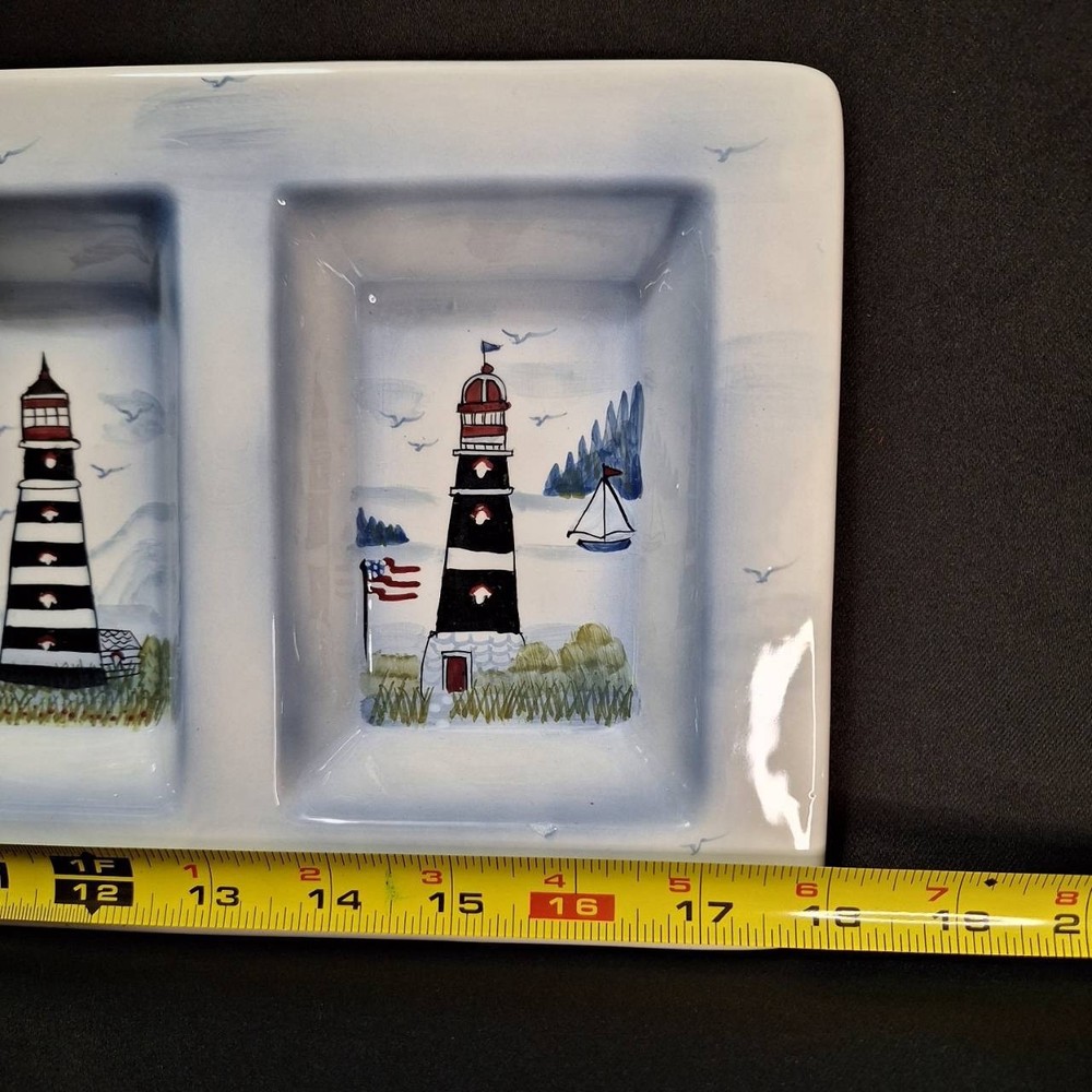 Coastal Lighthouse 4 Section Platter Rectangular Serving Dish Nautical Decor