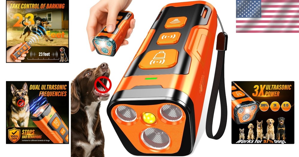 Ultimate Dog Bark Control Device: 6 Safe Modes, 23 FT Range & LED Safety Light