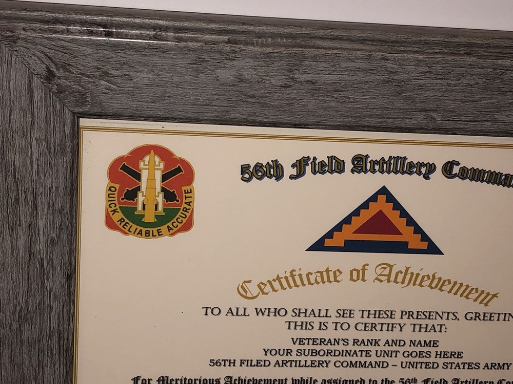 56TH FIELD ARTILLERY COMMAND / BRIGADE - COA / (COMMEMORATIVE CERTIFICATE)