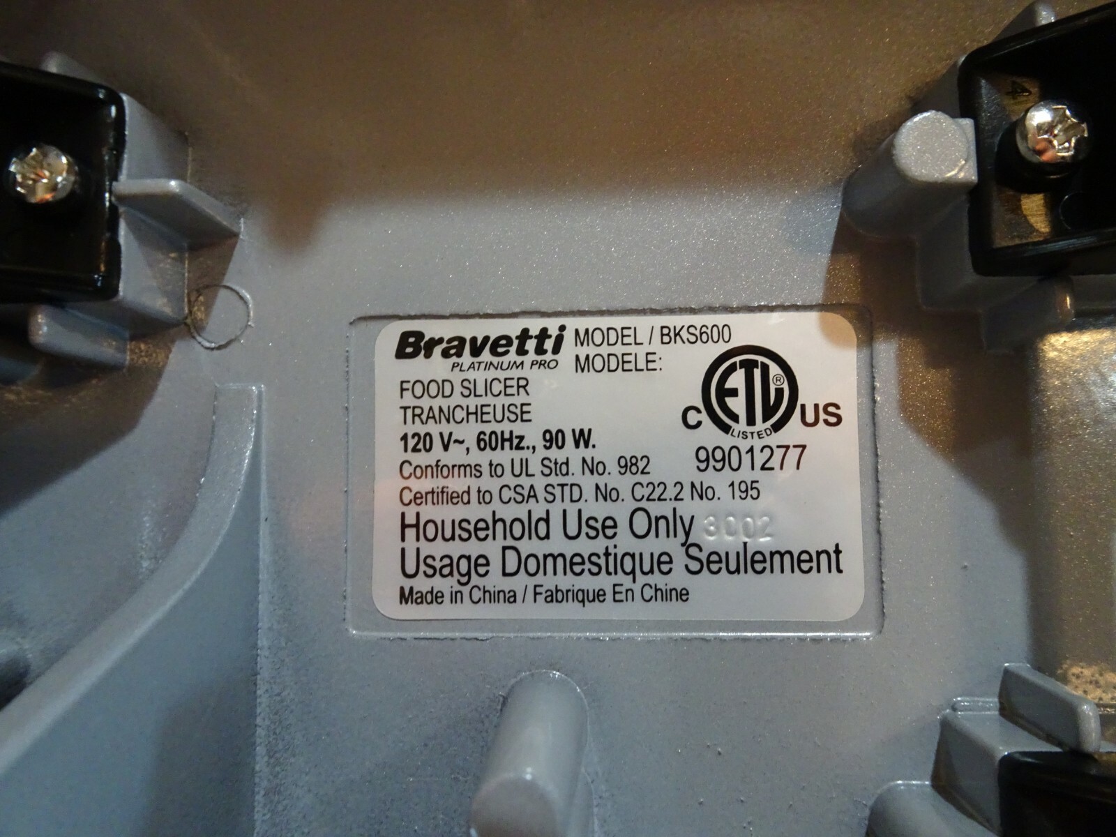 Bravetti Food/Meat Slicer Model BKS600 Meat Slicer Electric w Instruction Manual