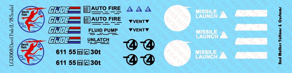 1/18 Scale GI Joe DEVILFISH Waterslide Decals