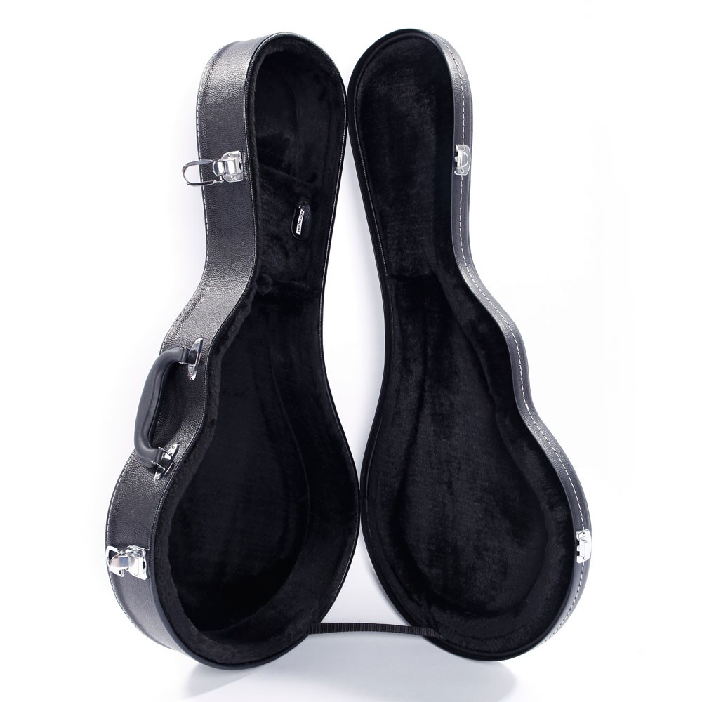 F-Style Microgroove Pattern Leather Wood Mandolin Case Black