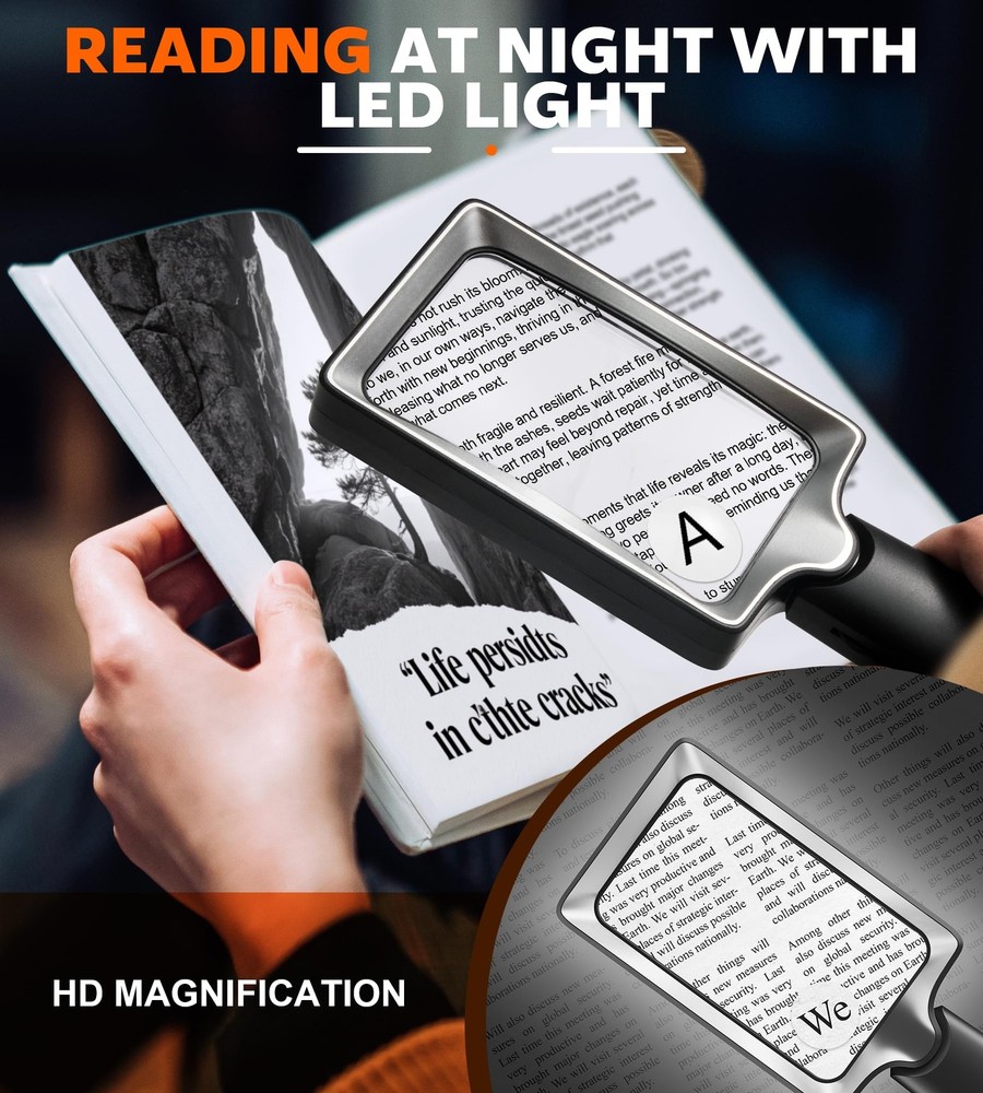 Magnifying Glass with Light, 20 Large Handheld Lighted Magnifier Rectangle Il...