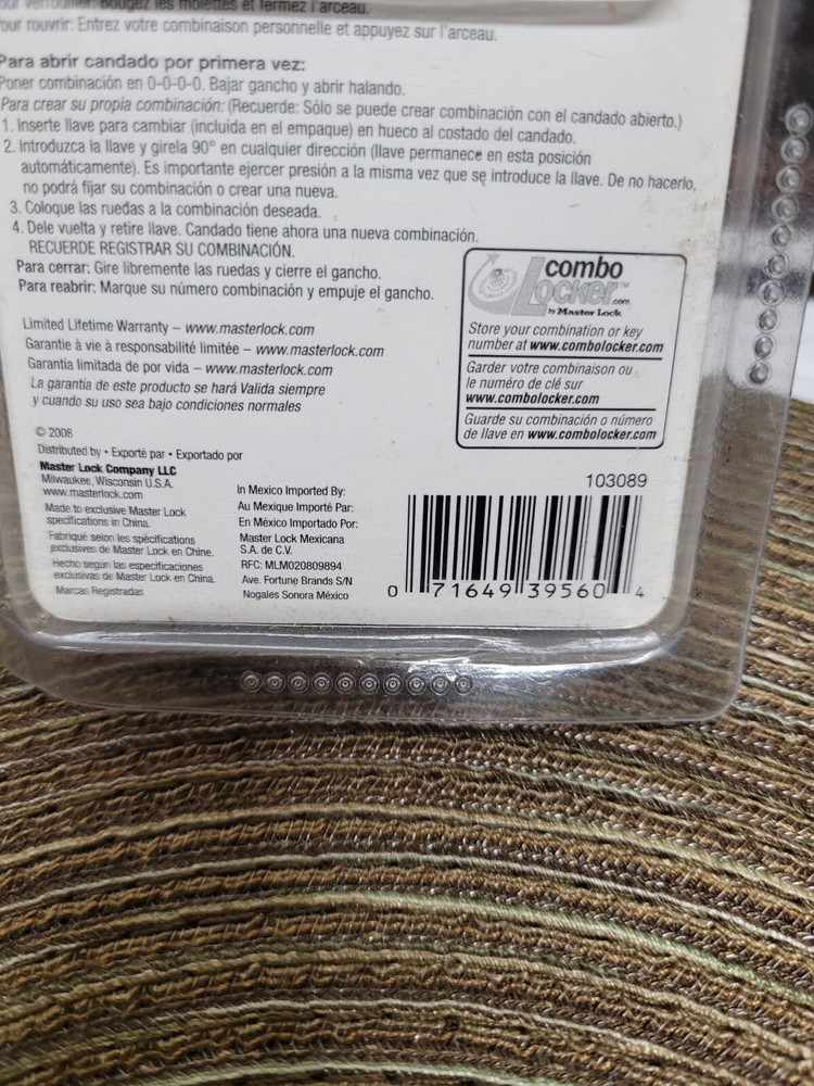 Master Lock 175D Combination Padlock 2" inch Wide. Resettable Combo